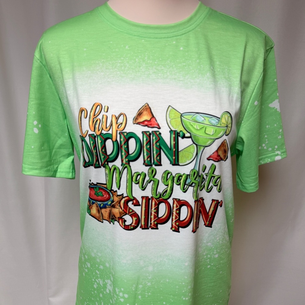 Cinco de Mayo Margarita Graphic Tee Green Bleach Splatter M